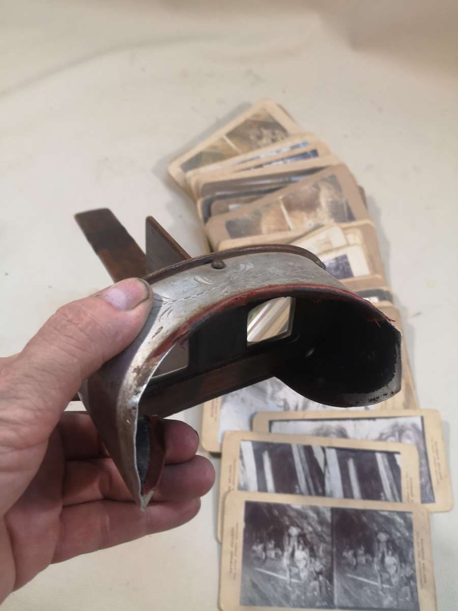 Extremely Rare!!! Antique 1901 Sun Sculpture Stereoscope 3D Viewer And 52 Photo Cards