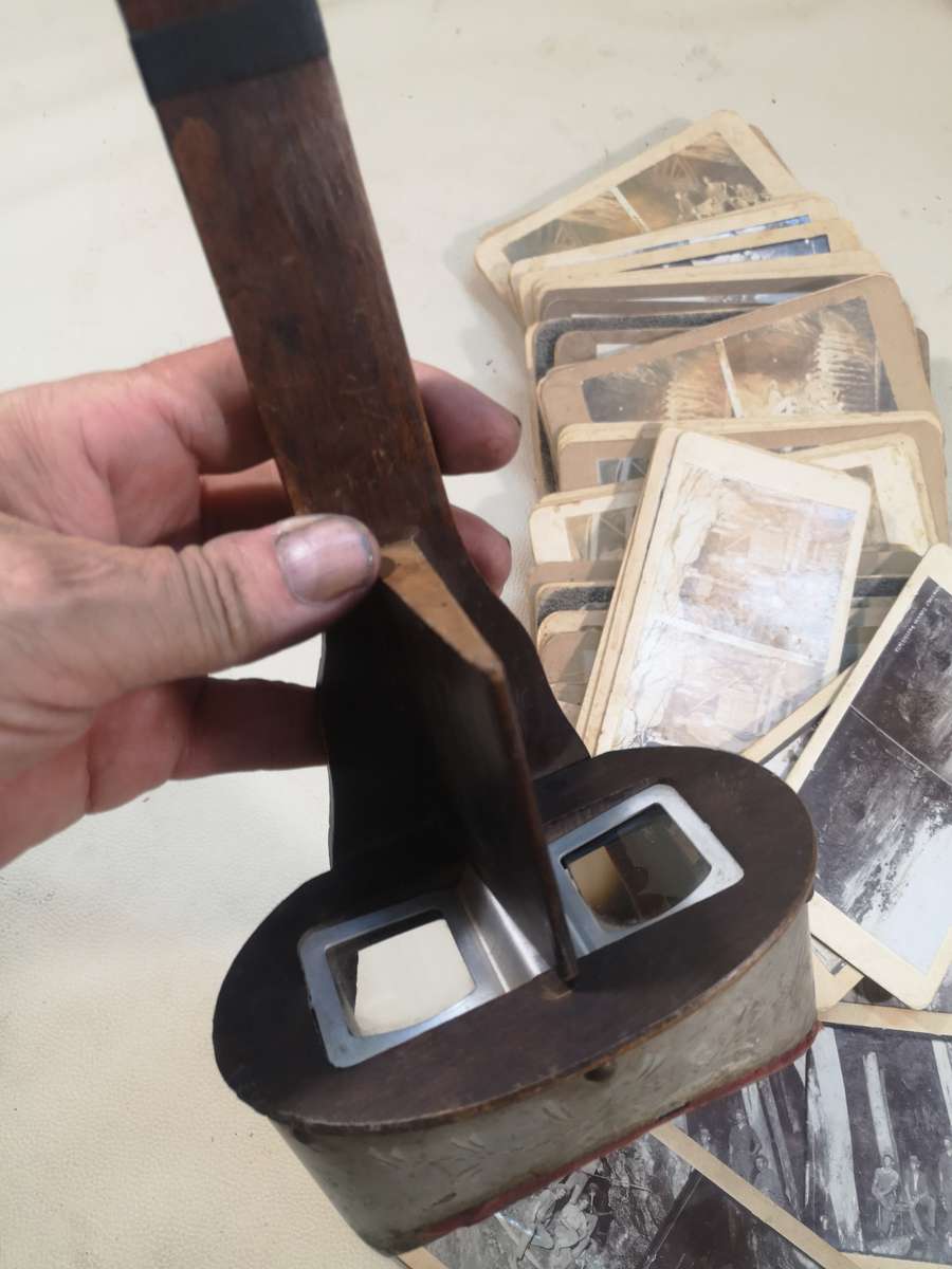 Extremely Rare!!! Antique 1901 Sun Sculpture Stereoscope 3D Viewer And 52 Photo Cards