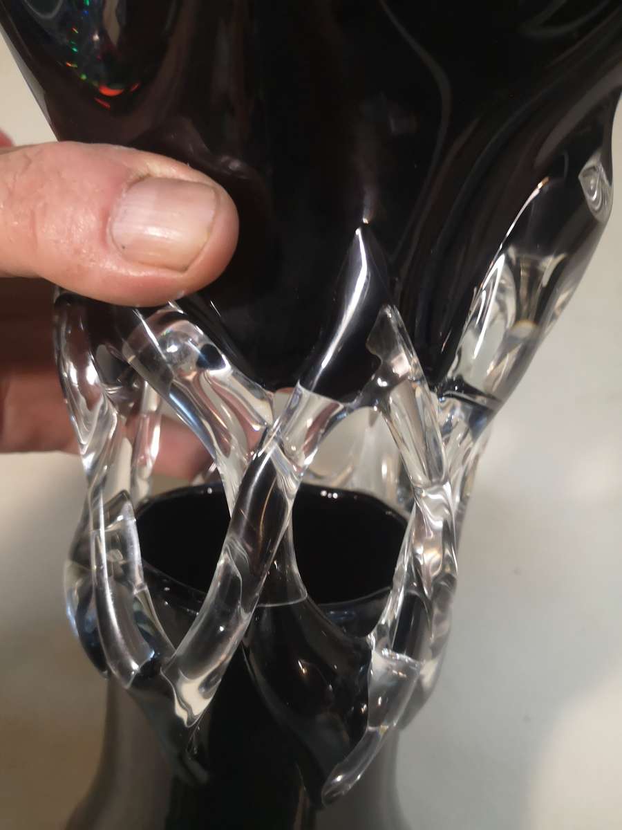 Vintage Mid-Century Modern Black and Clear Glass Art Vase
