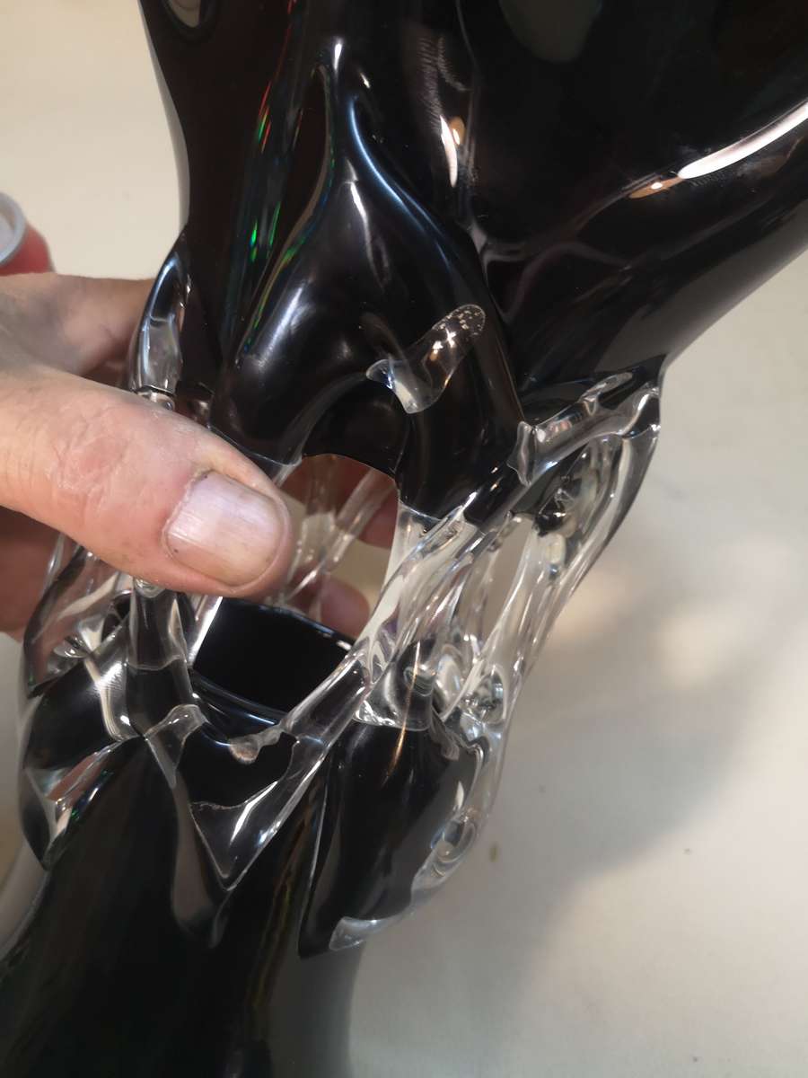 Vintage Mid-Century Modern Black and Clear Glass Art Vase