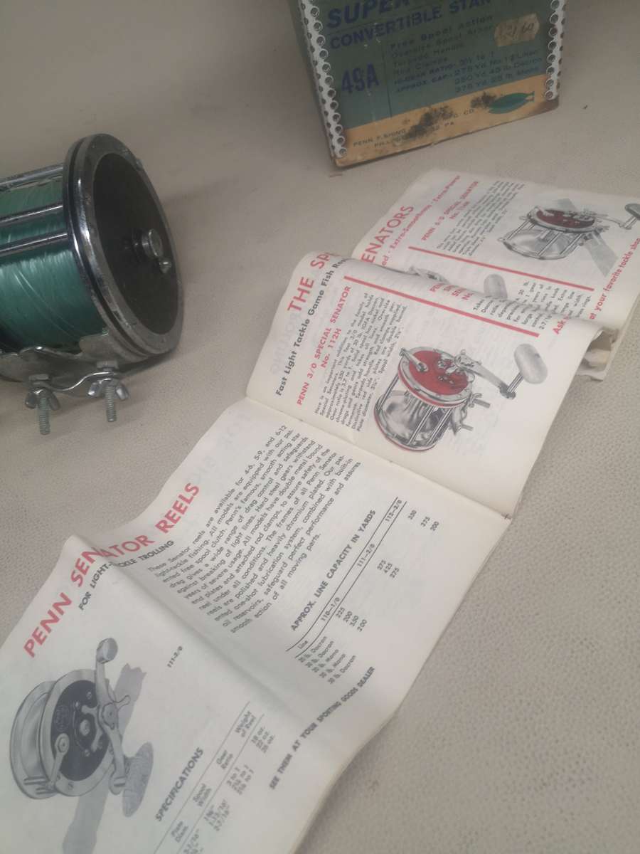 Vintage Penn No. 49 Deep Sea fishing reel with Original Box and Manual