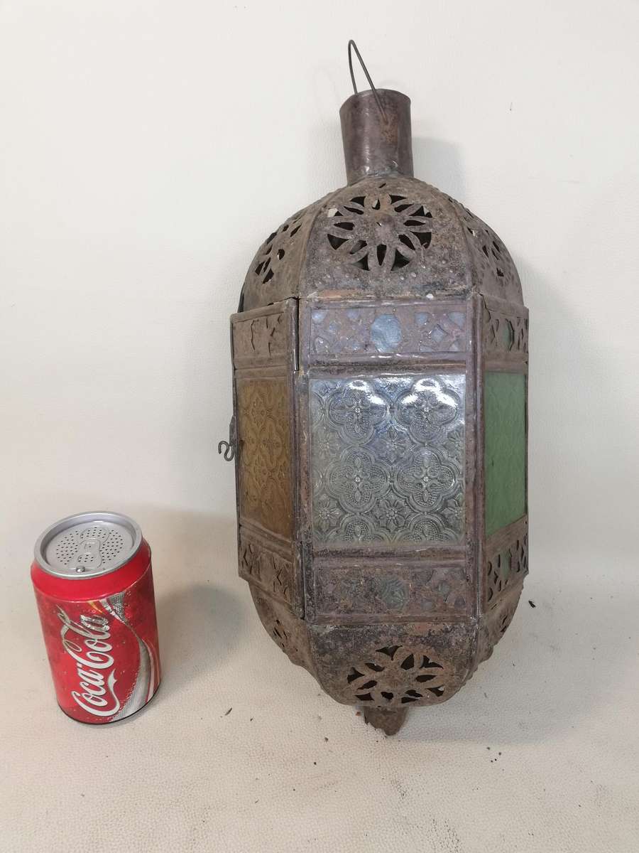Magnificent Large Moroccan Hand Made Metal Hanging Glass Lantern