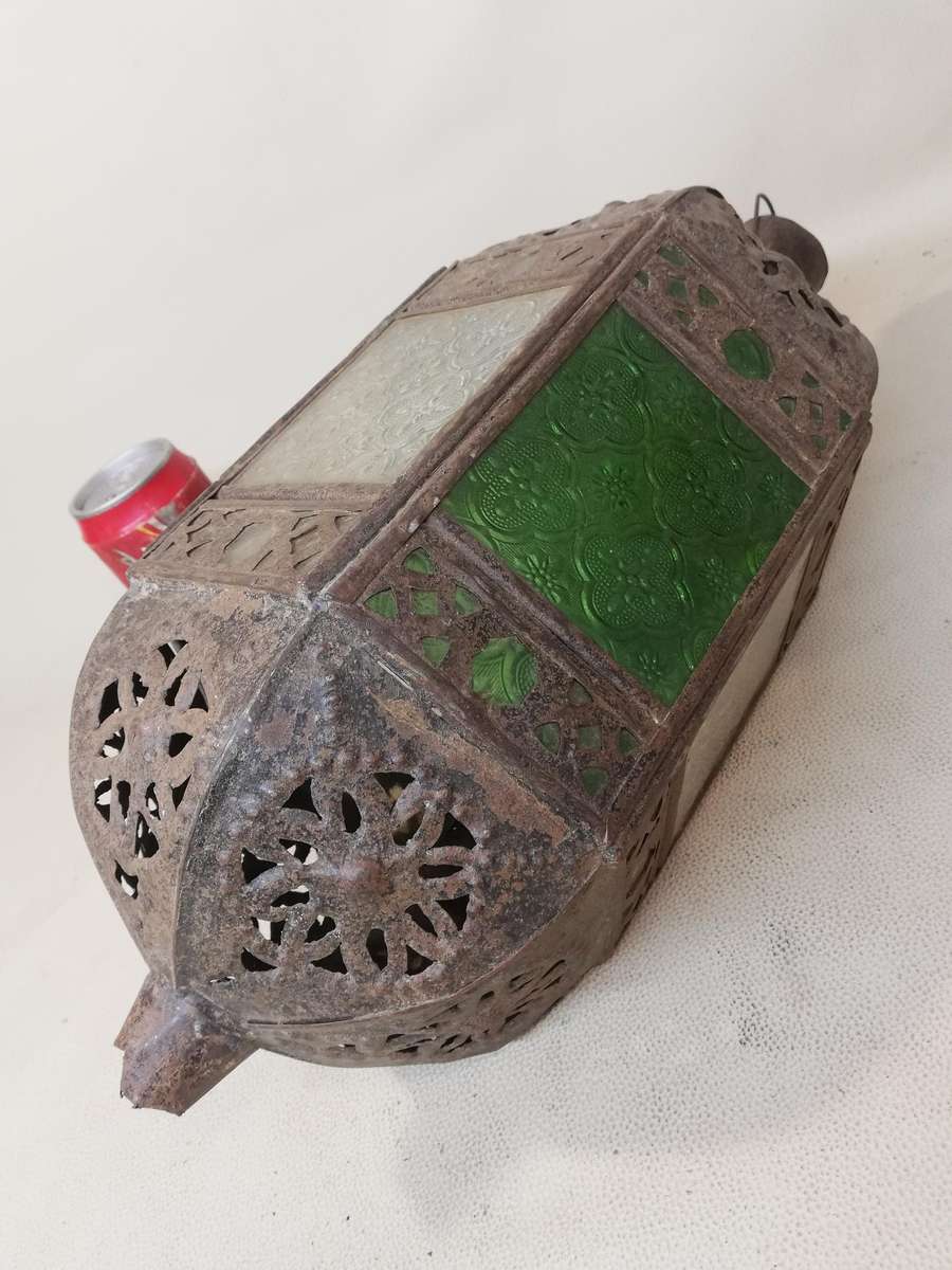 Magnificent Large Moroccan Hand Made Metal Hanging Glass Lantern