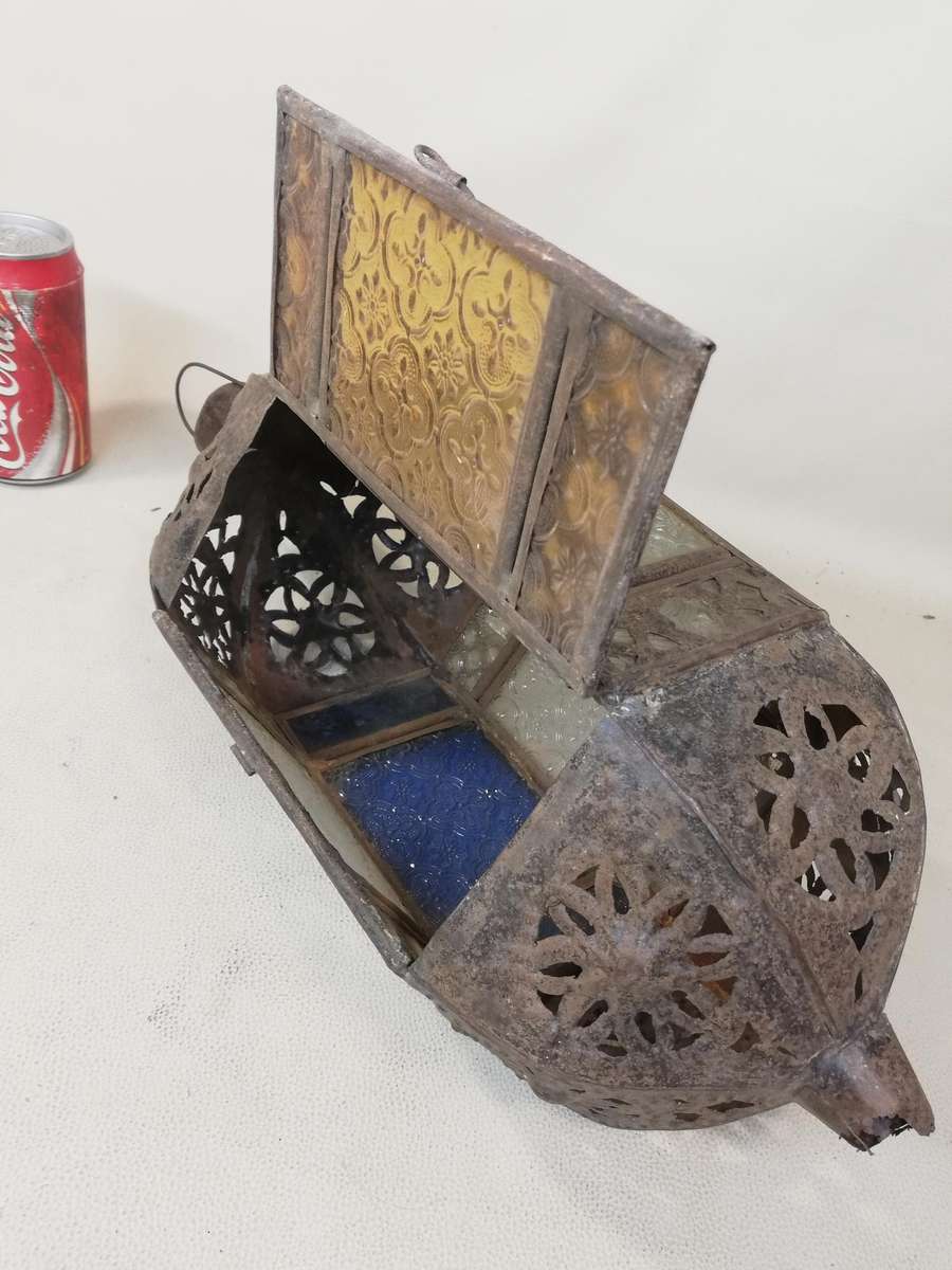 Magnificent Large Moroccan Hand Made Metal Hanging Glass Lantern