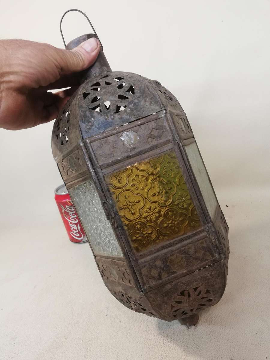 Magnificent Large Moroccan Hand Made Metal Hanging Glass Lantern