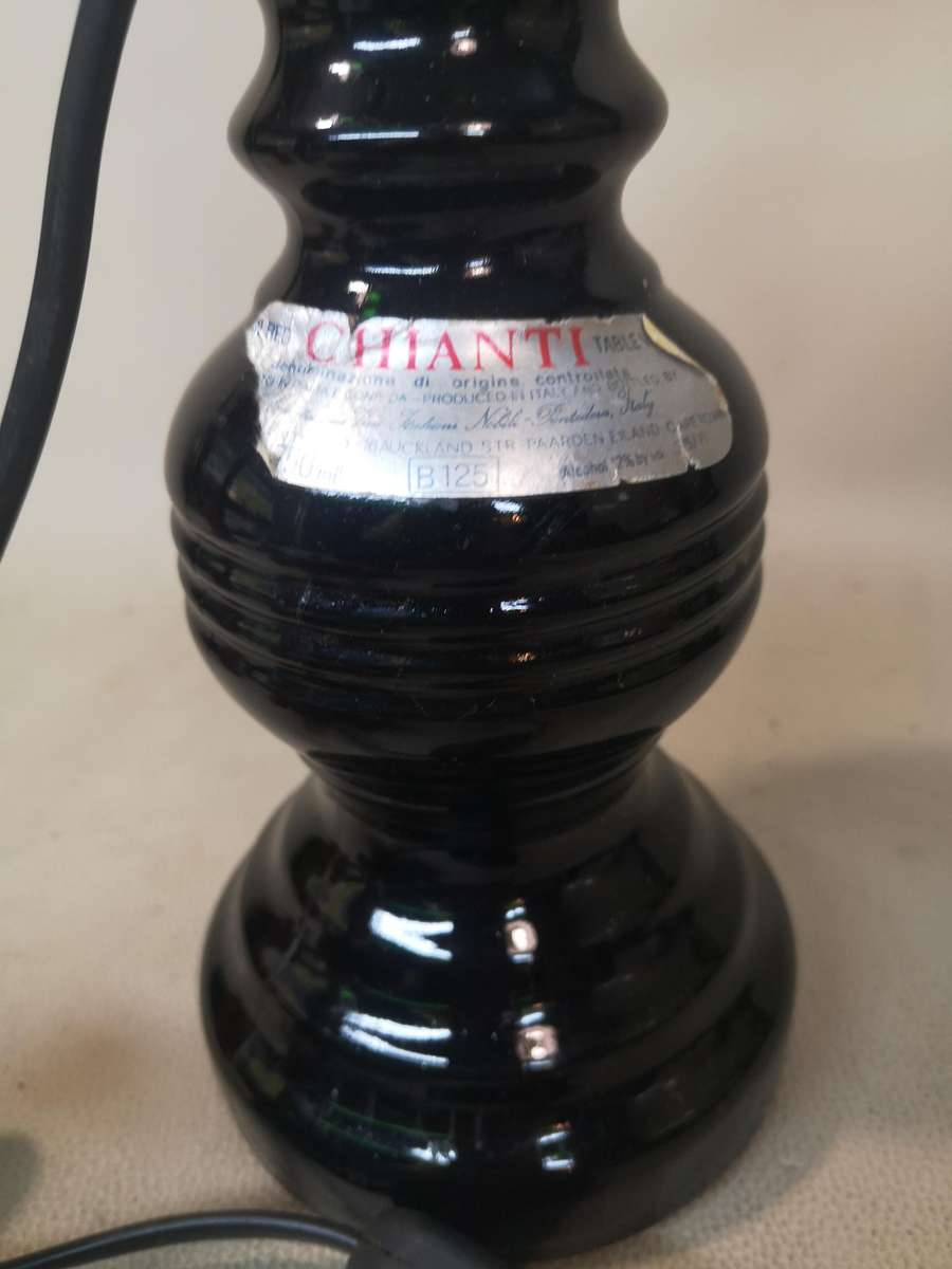Large Vintage, Casa Vento, Chianti bottle lamp with round globe (Sealed and still full)
