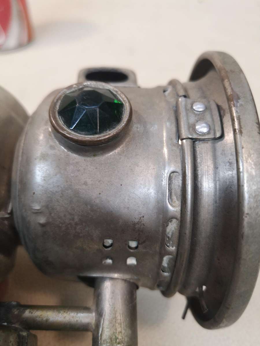 RARE ANTIQUE JOSEPH LUCAS BICYCLE OIL LAMP WITH JEWEL REFLECTORS & LENS NO.143