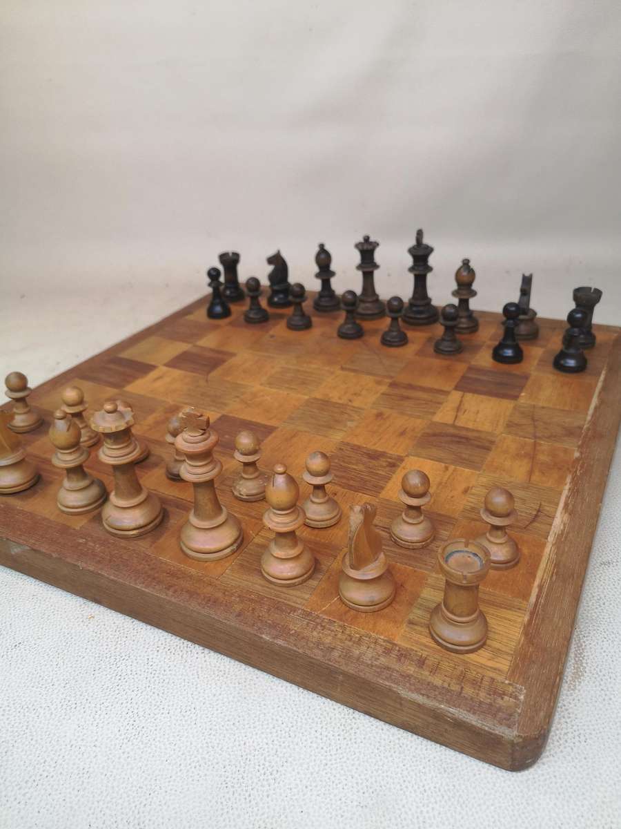 Very Large Vintage Solid Wood Chess Set