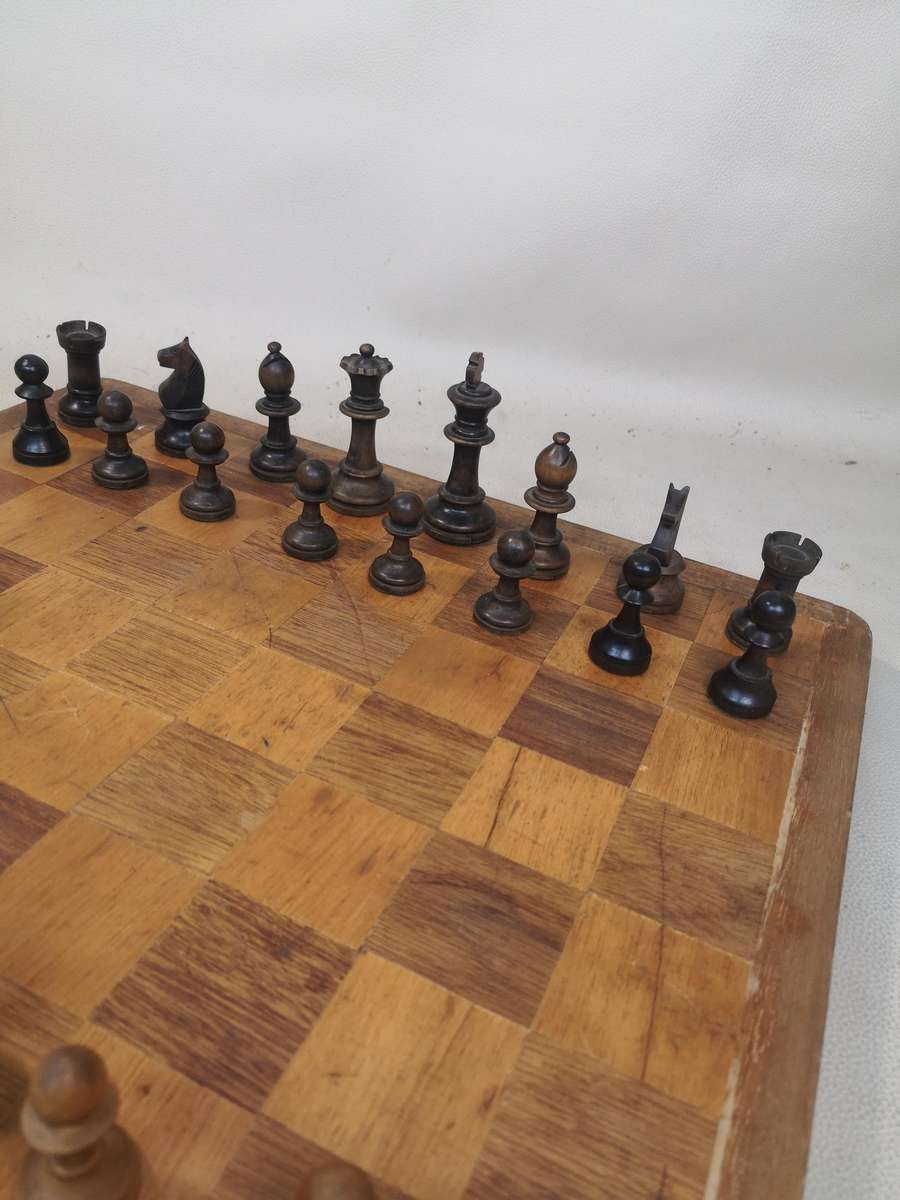 Very Large Vintage Solid Wood Chess Set