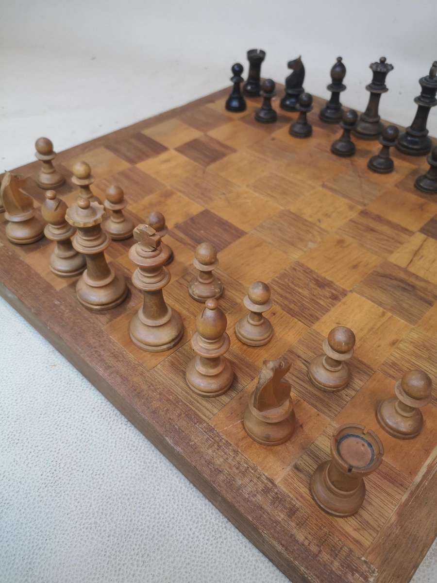 Very Large Vintage Solid Wood Chess Set