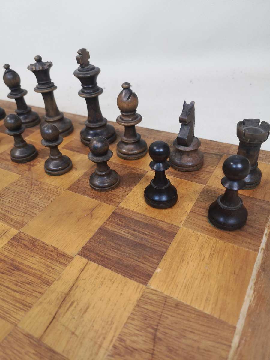Very Large Vintage Solid Wood Chess Set