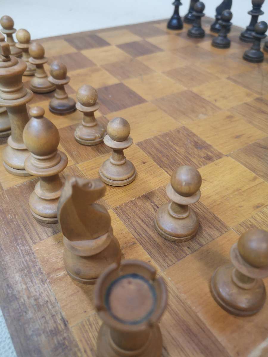 Very Large Vintage Solid Wood Chess Set
