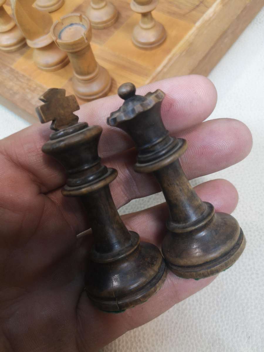 Very Large Vintage Solid Wood Chess Set