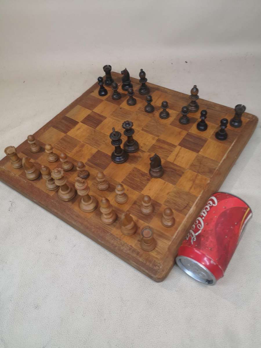 Very Large Vintage Solid Wood Chess Set