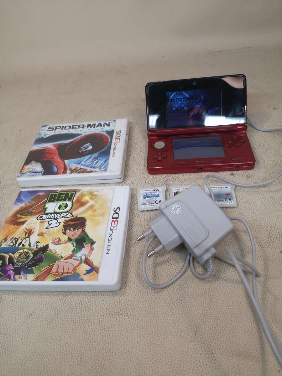Nintendo 3DS Metallic Red Handheld Console with 5 Games & Charger