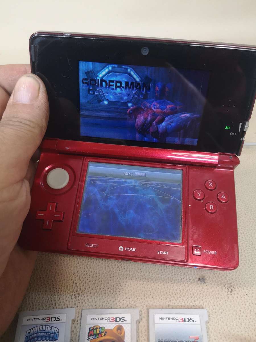 Nintendo 3DS Metallic Red Handheld Console with 5 Games & Charger