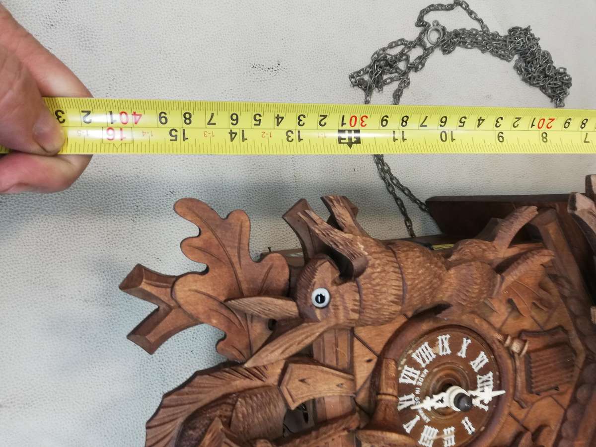 Working Large 600mm Hand-Carved Black Forest Hunter Cuckoo Clock - Germany