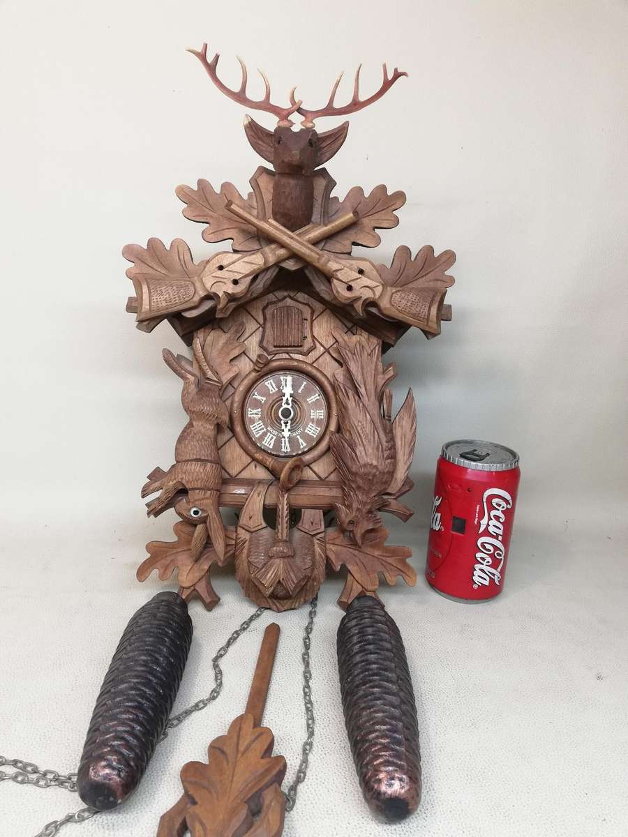 Working Large 600mm Hand-Carved Black Forest Hunter Cuckoo Clock - Germany