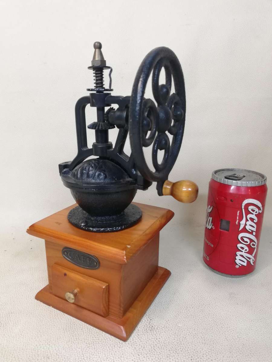 Giant Vintage Italian wooden and Cast Iron Coffee Grinder