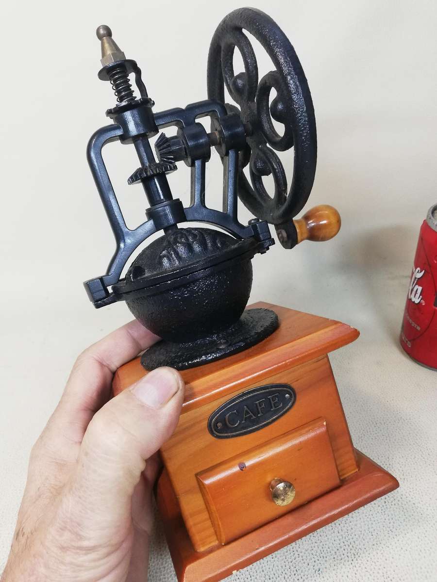 Giant Vintage Italian wooden and Cast Iron Coffee Grinder