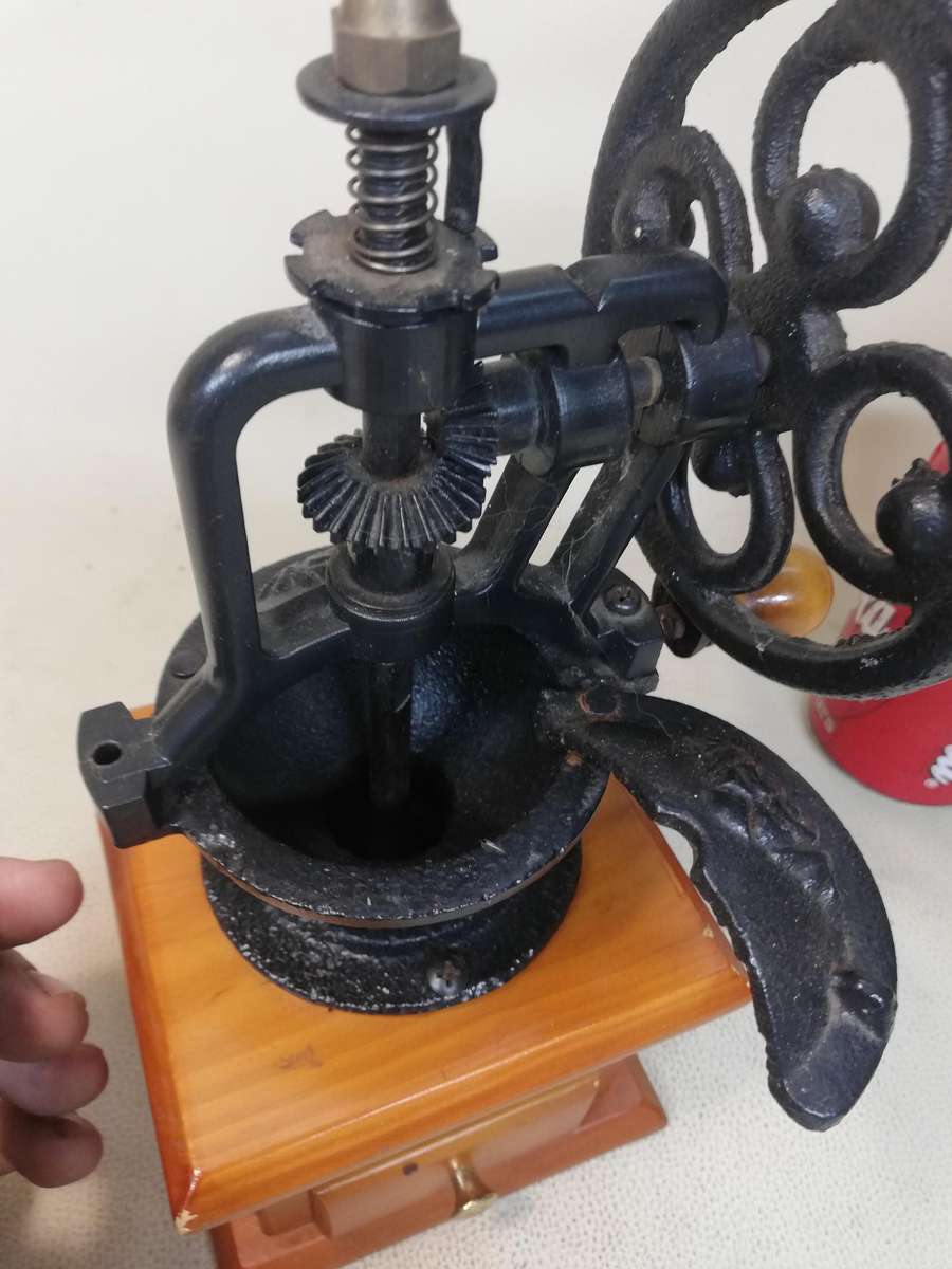 Giant Vintage Italian wooden and Cast Iron Coffee Grinder