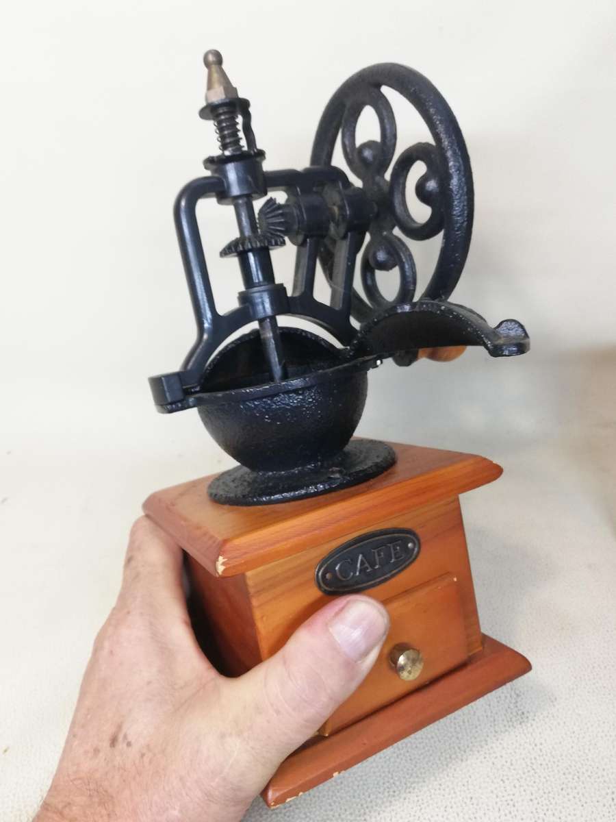 Giant Vintage Italian wooden and Cast Iron Coffee Grinder