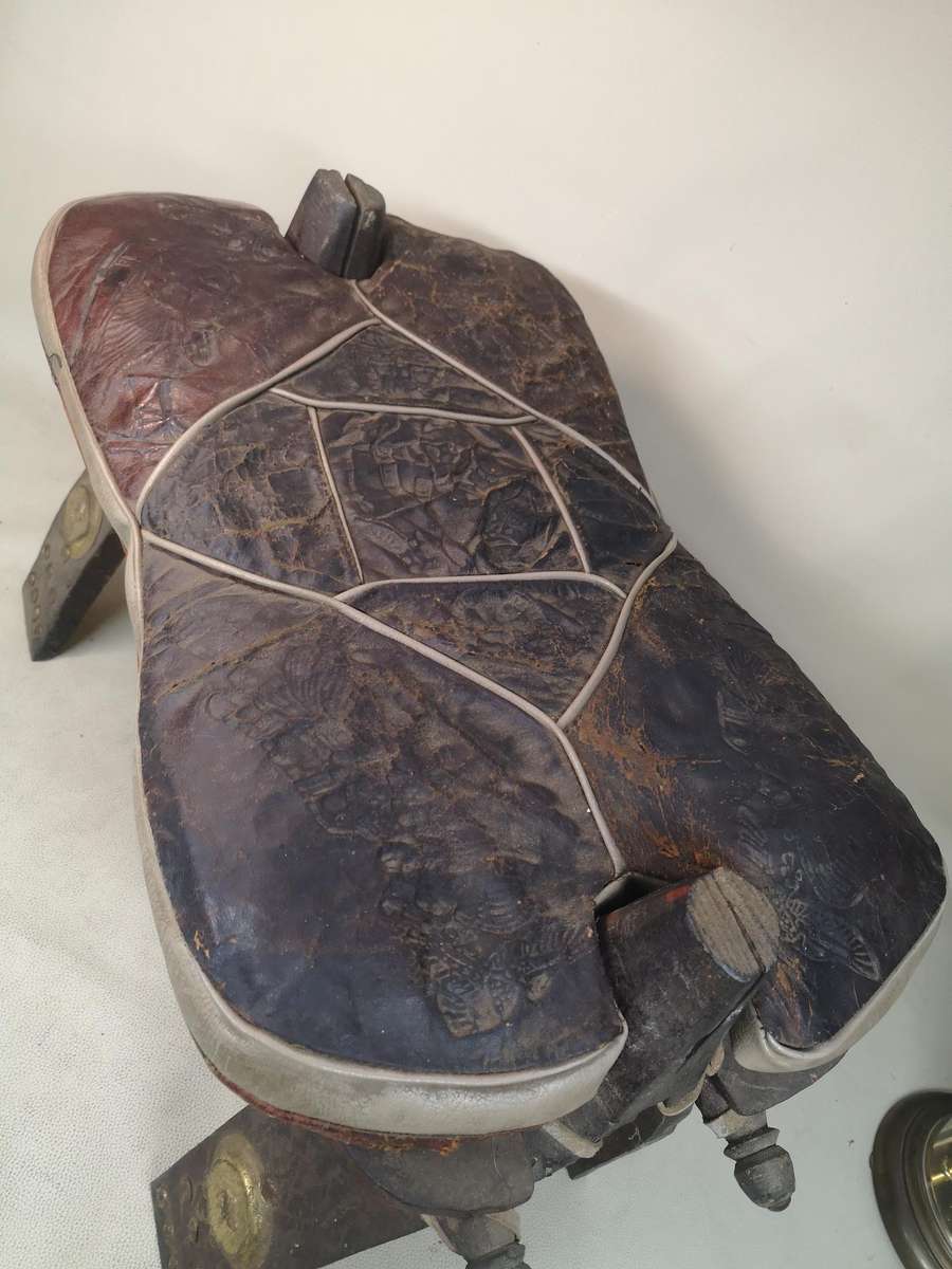 Vintage Peruvian Leather Egyptian Revival Camel Saddle Stool