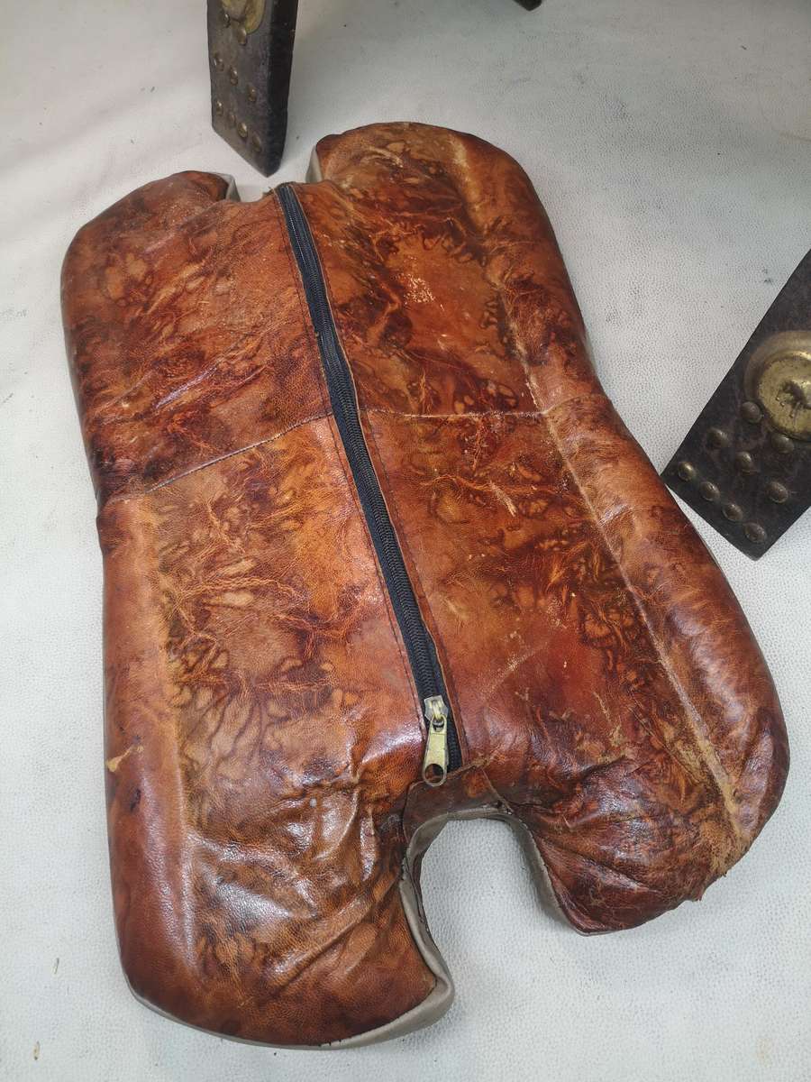 Vintage Peruvian Leather Egyptian Revival Camel Saddle Stool