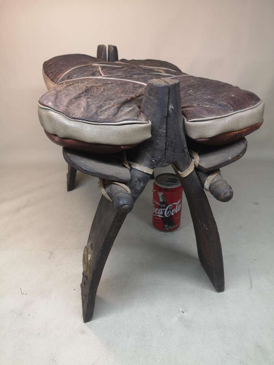 Vintage Peruvian Leather Egyptian Revival Camel Saddle Stool