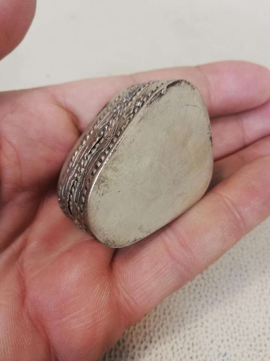 Vintage Blue & White Porcelain & Silverplate Pill Box