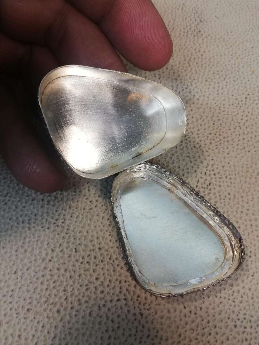 Vintage Blue & White Porcelain & Silverplate Pill Box