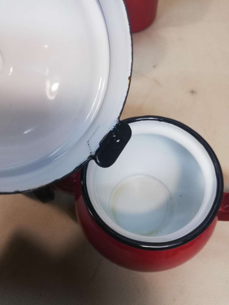 12 pce Red Enamel Tea Set