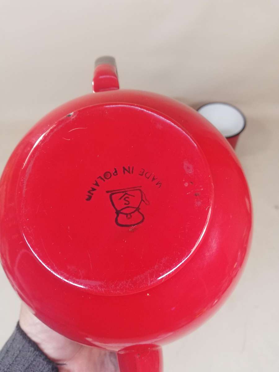 12 pce Red Enamel Tea Set