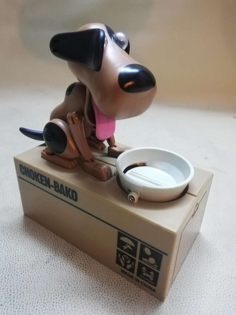 Vintage Piggy Bank Choken Bako Coin Eating Dog - Complete & Electronics Works