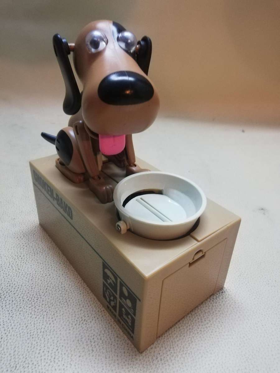 Vintage Piggy Bank Choken Bako Coin Eating Dog - Complete & Electronics Works