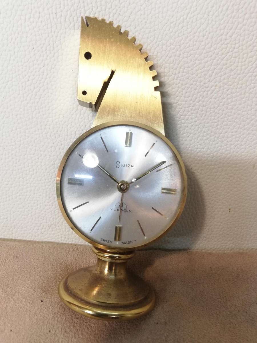 Vintage Swiza, 7 jewels - Swiss made - Messing Paardenhoofd klok