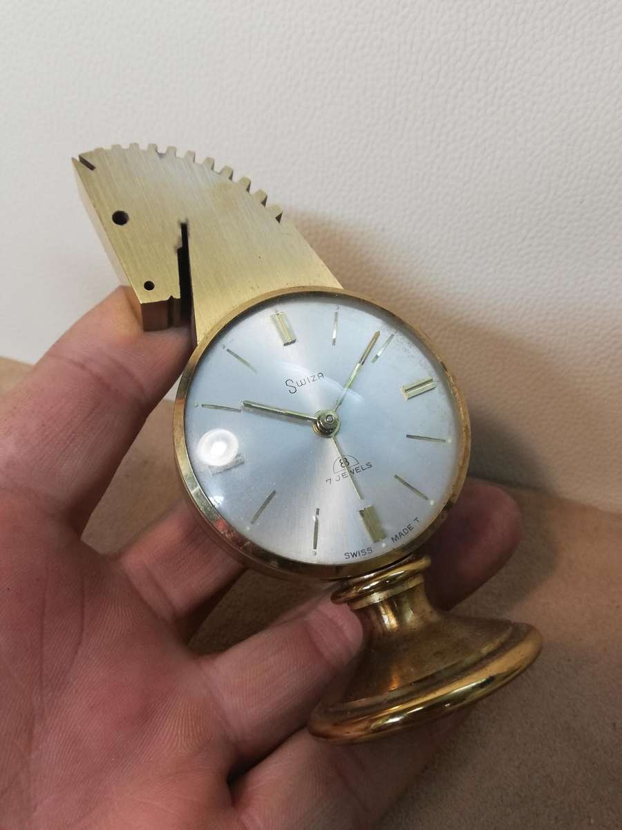 Vintage Swiza, 7 jewels - Swiss made - Messing Paardenhoofd klok