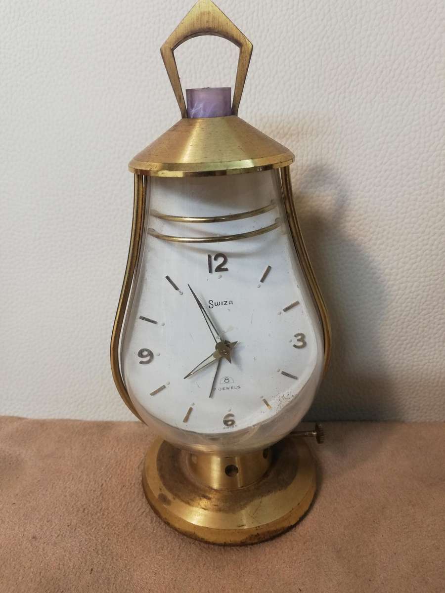 Rare Vintage Brass Swiss Uti Swiza 7 Jewel Carriage Alarm Clock
