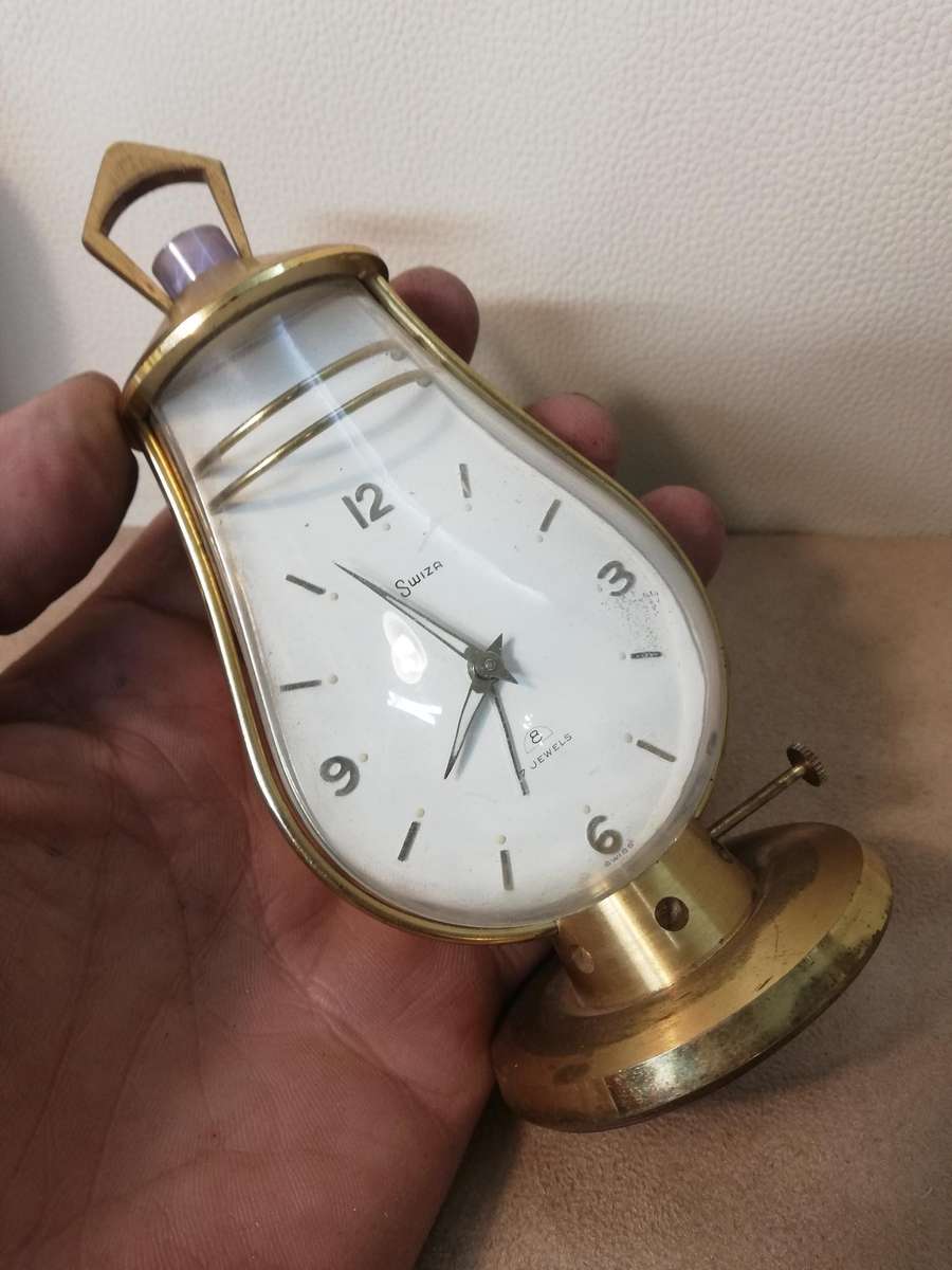Rare Vintage Brass Swiss Uti Swiza 7 Jewel Carriage Alarm Clock