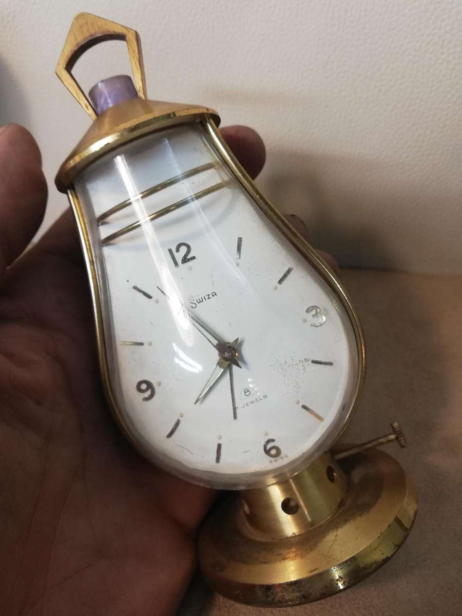 Rare Vintage Brass Swiss Uti Swiza 7 Jewel Carriage Alarm Clock