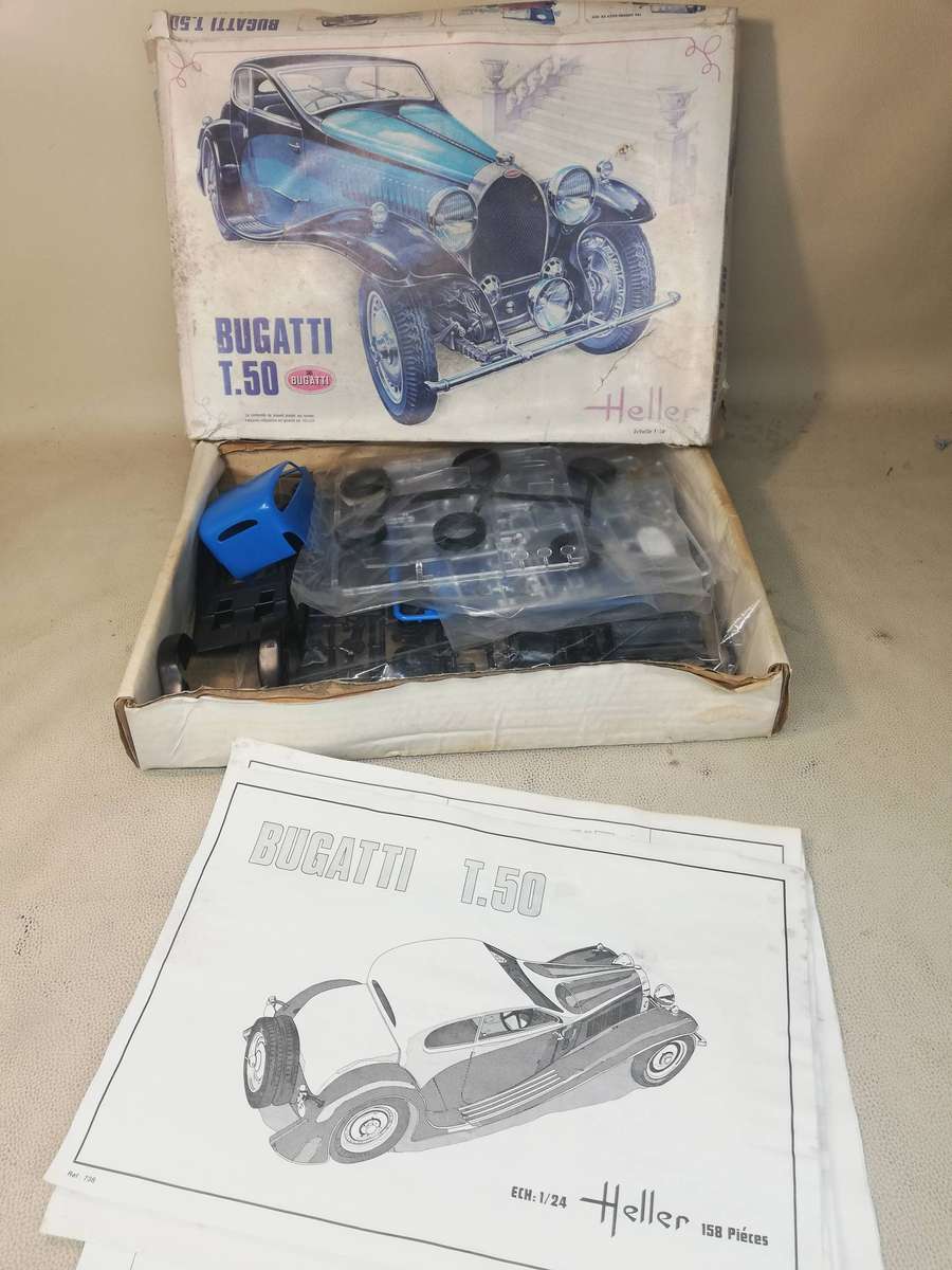 Vintage Bugatti T.50 Heller 1:24 Model Kit # 706 Complete Sealed Bags