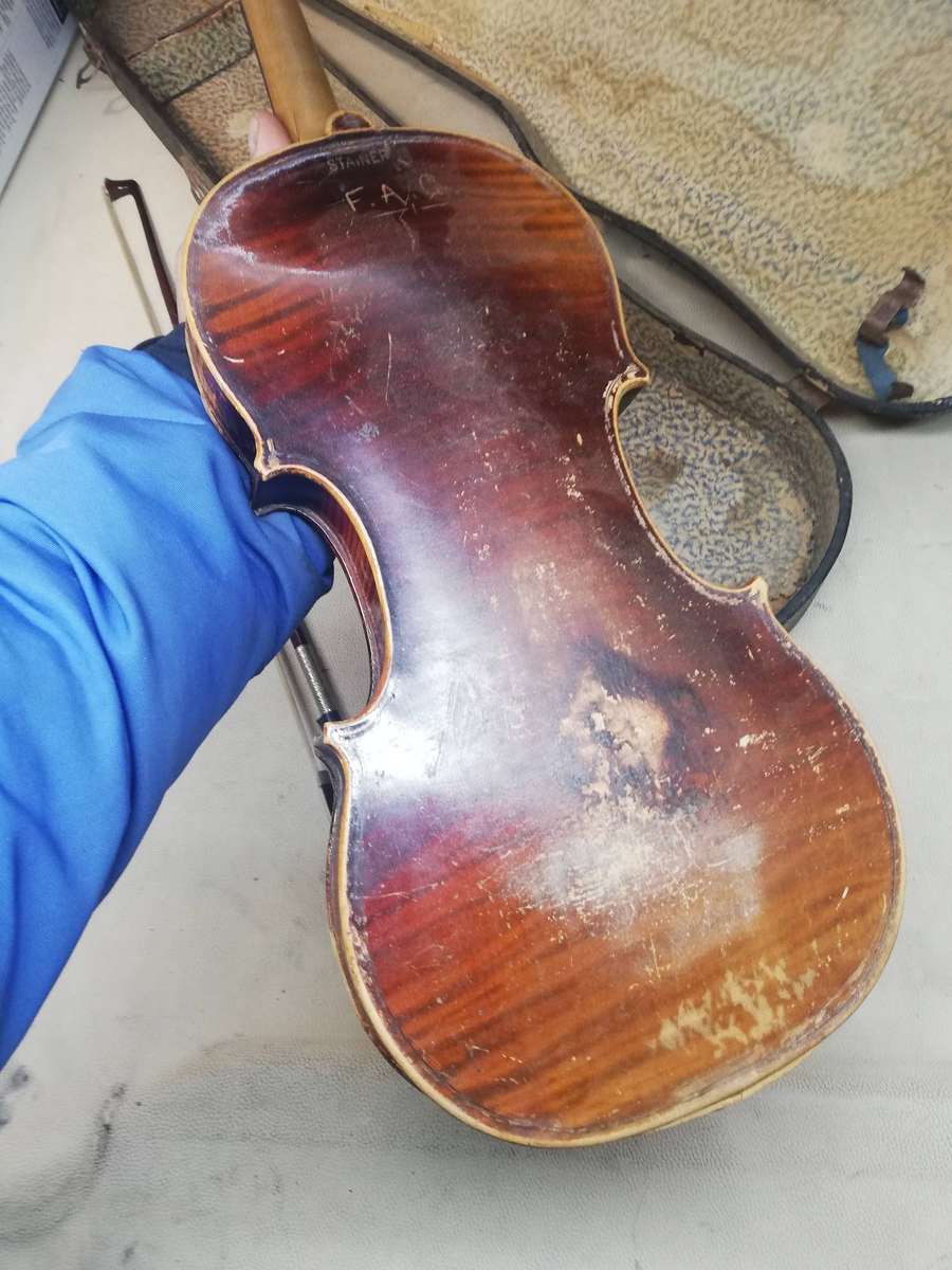 Antique Violin Marked "Stainer" with case and bow for restoration