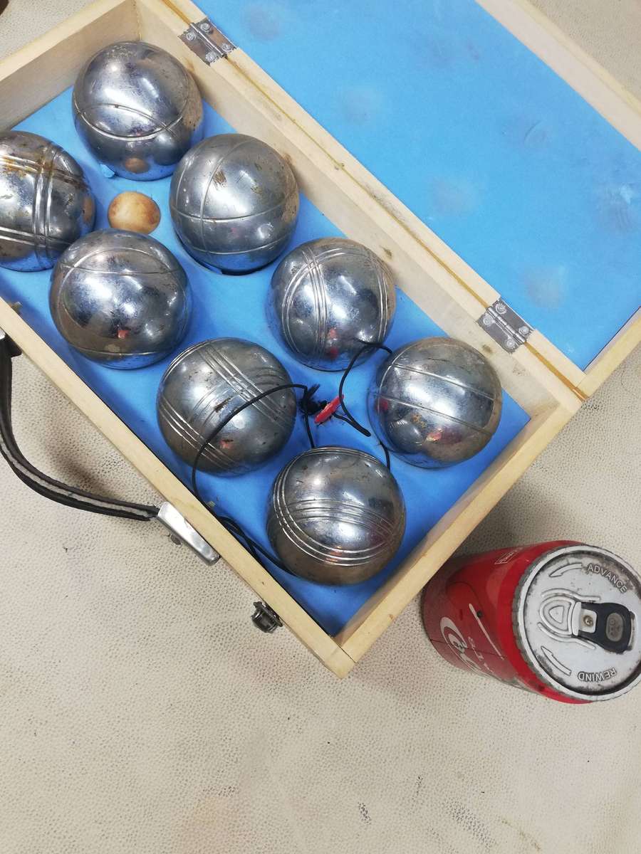 Vintage Chrome LoGiX Petanque Boules Bocce Balls Set w/ Wooden Case - Complete