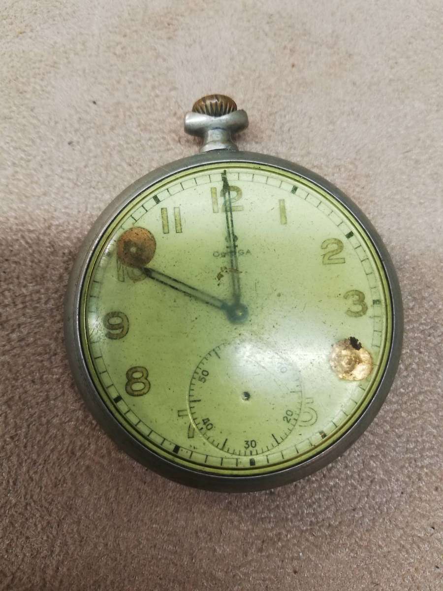 Vintage Omega Military 15 Jewels G.S.T.P Top Wind Gents Pocket Watch-Not Working