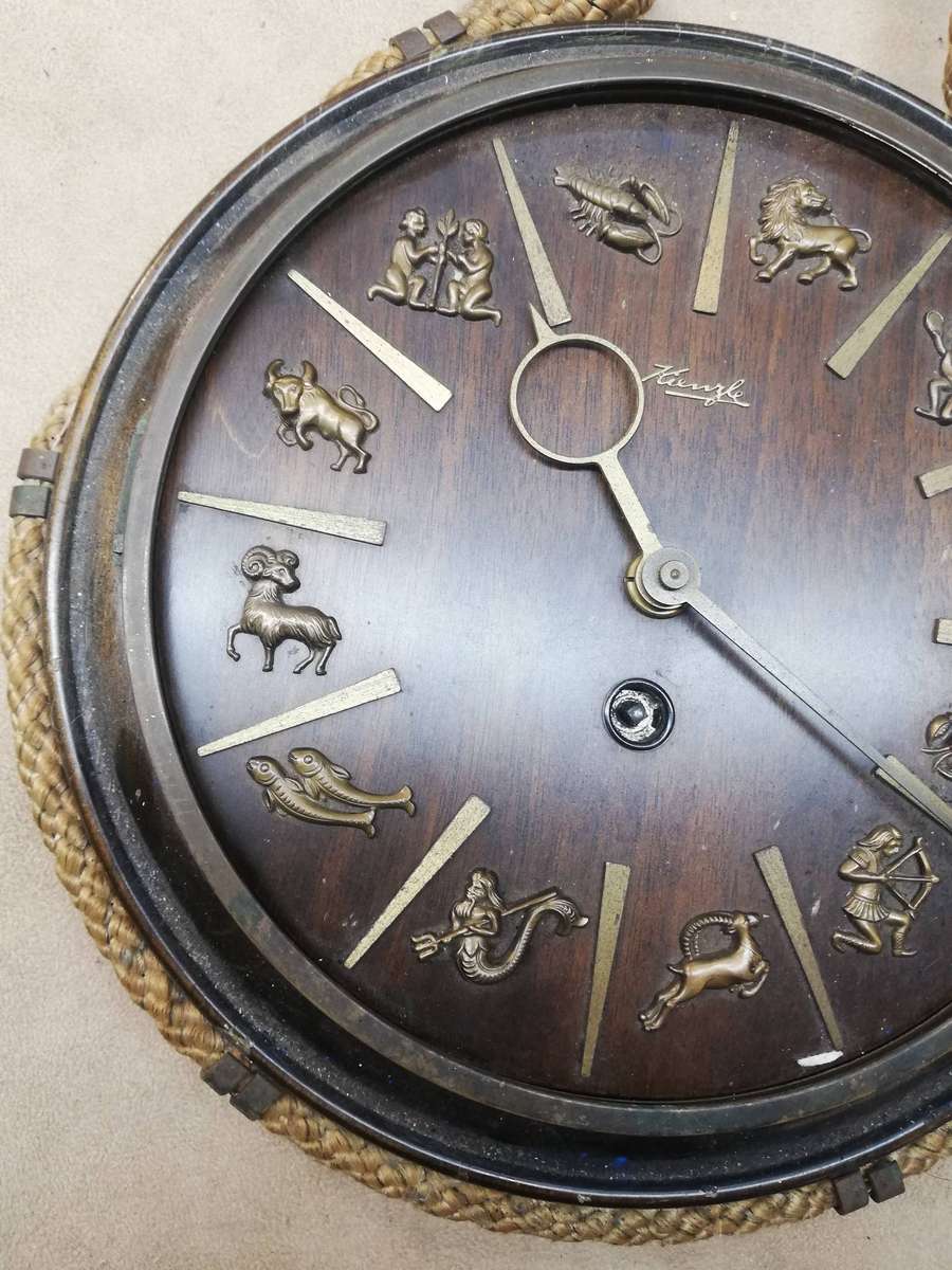 VINTAGE ART DECO KIENZLE ZODIAC SIGNS WALL CLOCK HEINRICH MOELLER