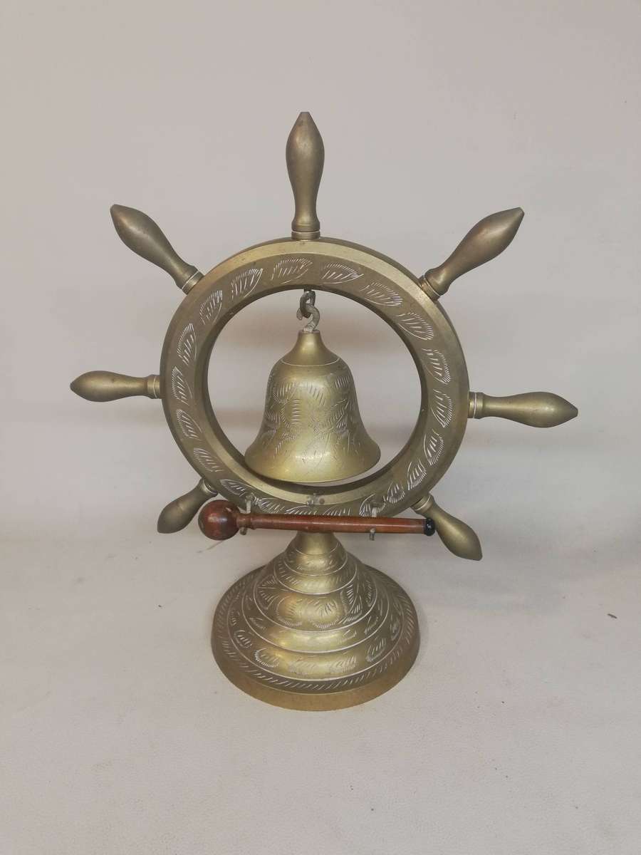 Vintage Ships Wheel Solid Brass dinner Gong Bell