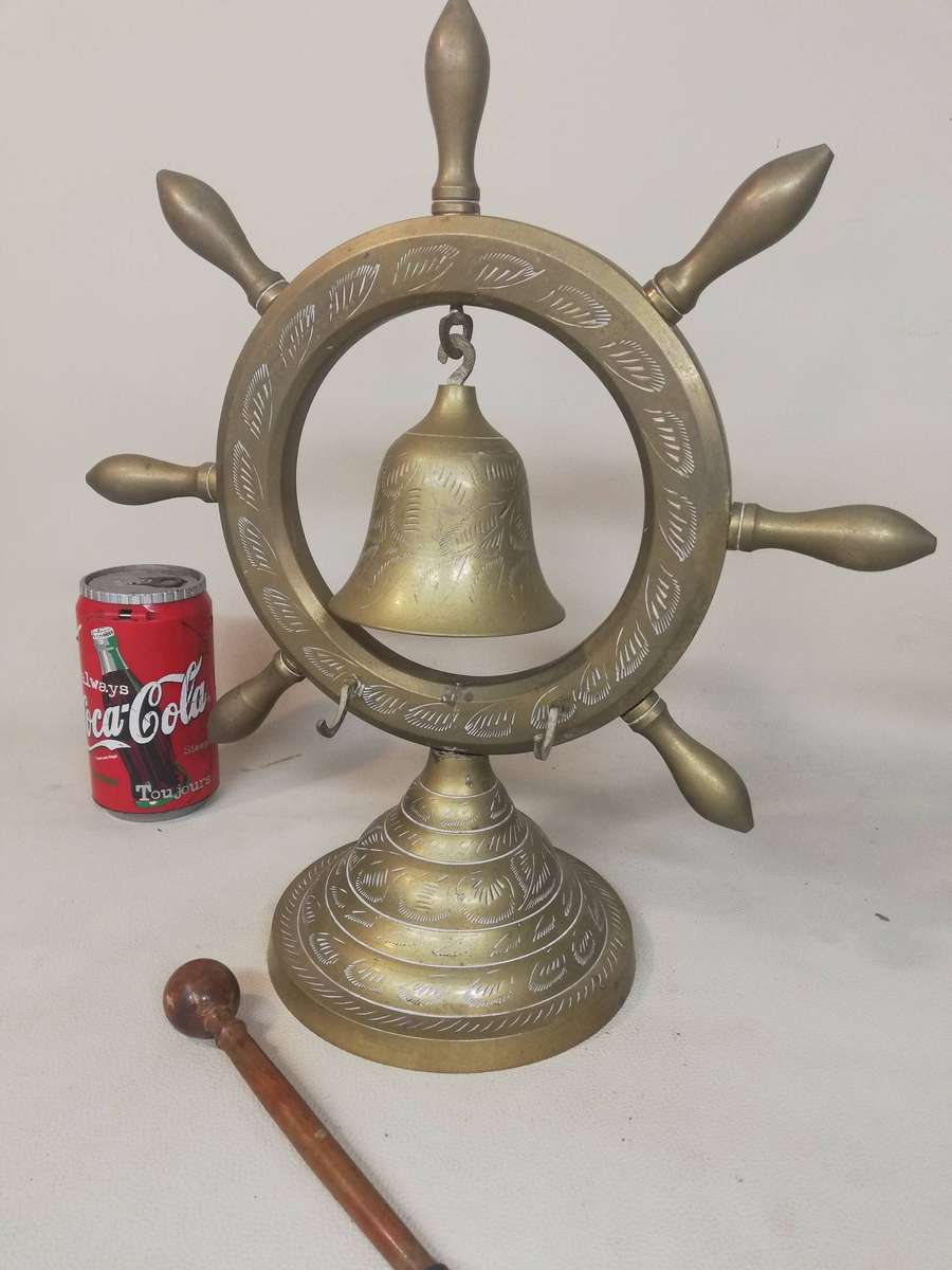 Vintage Ships Wheel Solid Brass dinner Gong Bell