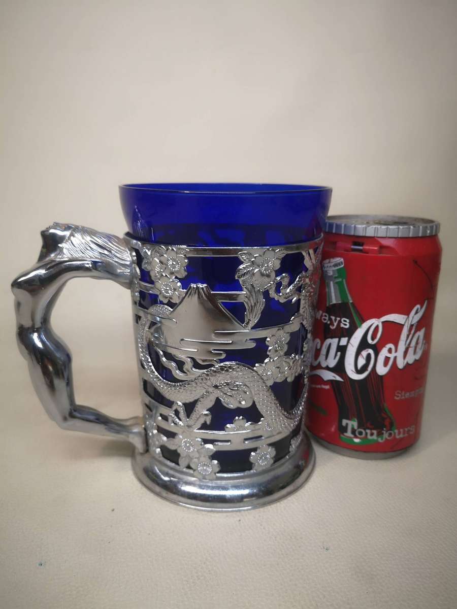 Vintage Cobalt Blue Glass Beer Tankard with Nude Lady Handle