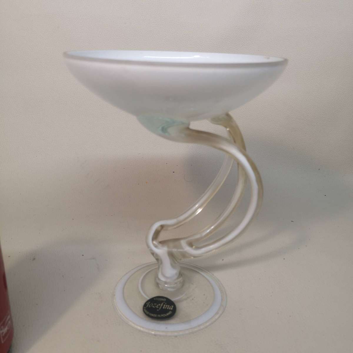 Josefina Krosno Hand Blown Art Glass White And Clear Glass Stand