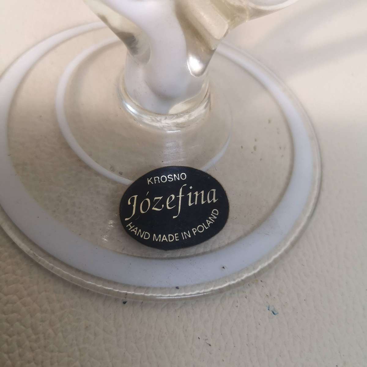 Josefina Krosno Hand Blown Art Glass White And Clear Glass Stand